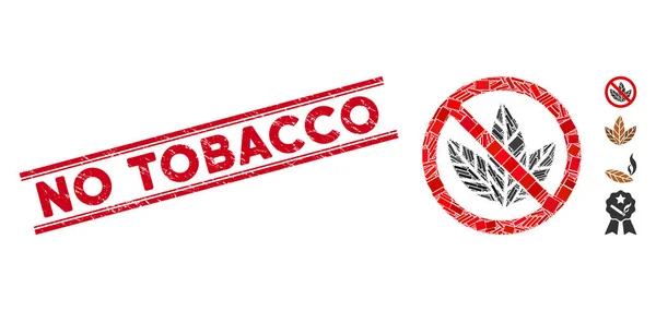 No Tobacco Mosaic and Scratched No Tobacco Seal with Lines — Stock Vector