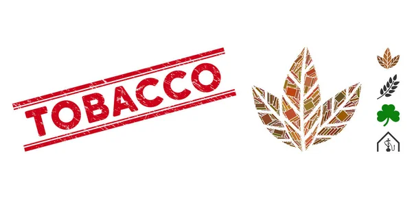 Tabaco deixa mosaico e selo de tabaco Grunge com linhas — Vetor de Stock