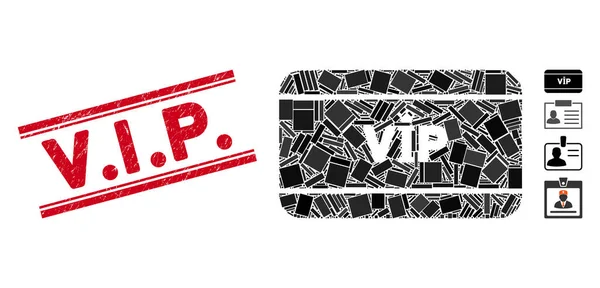 Tarjeta de acceso VIP Mosaico y Rasguño V.I.P. Marca de agua con líneas — Vector de stock