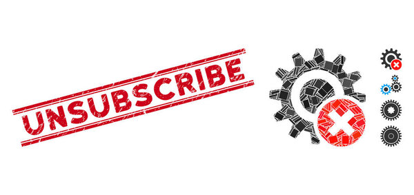 Wrong Settings Gear Mosaic and Scratched Unsubscribe Watermark with Lines
