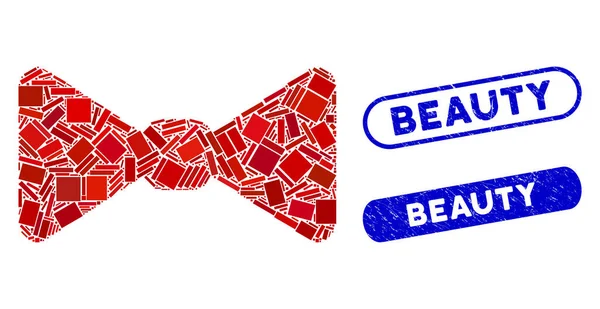 Rectangle Mosaic Bow Tie with Textured Beauty Seals — 스톡 벡터