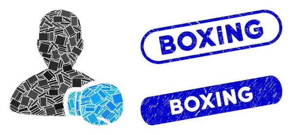 Rechteck-Collage Boxen Sportler mit Not-Boxen Robben — Stockvektor