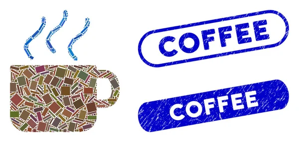 Rectangle Collage Café avec Grunge Café Timbres — Image vectorielle