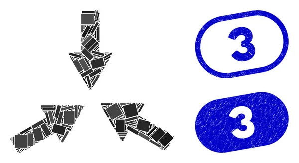 Rectangle Mosaïque Collide 3 flèches avec texture 3 timbres — Image vectorielle