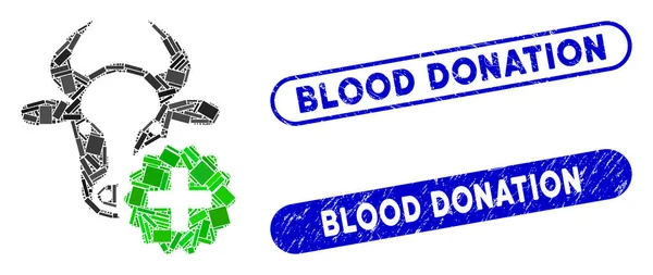 Rectangle Colagem Vaca Criar com Selos de Doação de Sangue Arranhado — Vetor de Stock