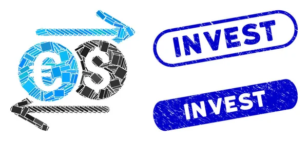 Retângulo Mosaico Câmbio de moeda com Grunge Invest Seals — Vetor de Stock