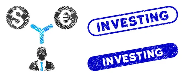 Rectangle Mosaïque Monnaie Manager avec Distress Investing Timbres — Image vectorielle