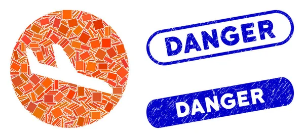 Aéronef d'atterrissage Rectangle Collage Danger avec joints Grunge Danger — Image vectorielle