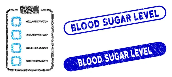 Lista de examen de Collage de rectángulo con sellos de nivel de azúcar en sangre de angustia — Archivo Imágenes Vectoriales