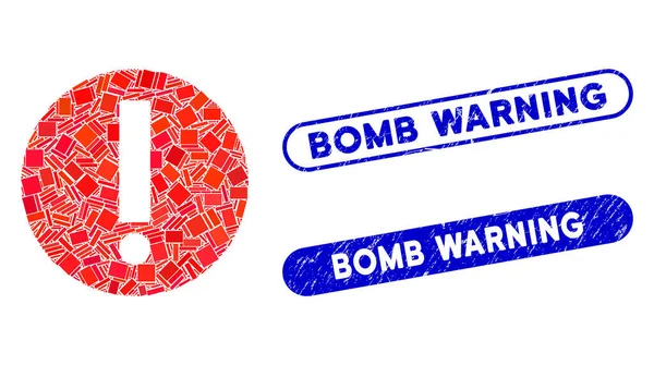 Ορθογώνιο ψηφιδωτό θαυμαστικό με γρατσουνισμένα γραμματόσημα προειδοποίησης βόμβας — Διανυσματικό Αρχείο