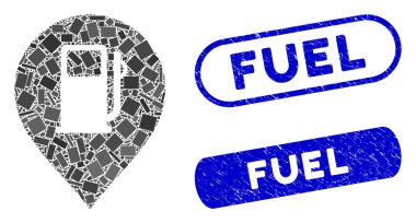 Rectangle Mosaic Fuel Station Marker with Grunge Fuel Seals
