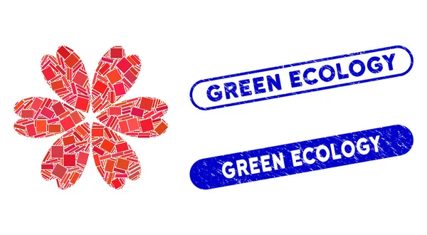 Rettangolo mosaico Fiore con texture verde Ecologia Sigilli — Vettoriale Stock