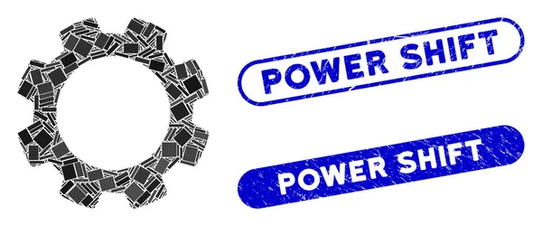 Rechthoek Collage vistuig met gestructureerde Power Shift stempels — Stockvector