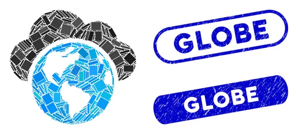 Retângulo Mosaico Globo com Grunge Globo Selos — Vetor de Stock