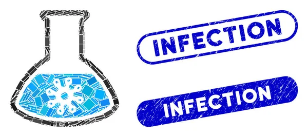 Retorno de infección de mosaico rectángulo con sellos de infección de grunge — Archivo Imágenes Vectoriales