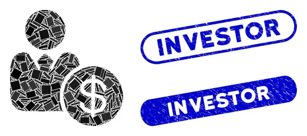 Rettangolo mosaico investitore con francobolli di pericolo investitore — Vettoriale Stock