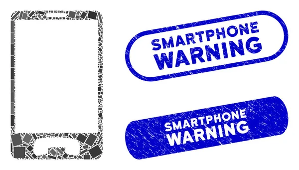 Rectangle Collage Telefone móvel com retângulo Smartphone Selos de advertência — Vetor de Stock
