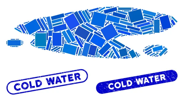 Pozzanghera mosaico rettangolo con Grunge guarnizioni d'acqua fredda — Vettoriale Stock