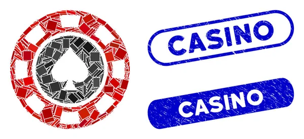 Rectángulo mosaico espadas Casino chip con sellos de casino con textura — Vector de stock