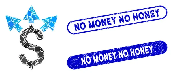 Retângulo Colagem Dividida Pagamento com Grunge Sem Dinheiro Sem Selos de Mel — Vetor de Stock