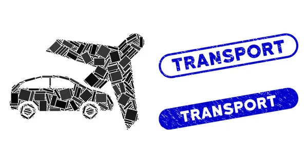 Rectángulo Collage Transporte con Sellos de Transporte Rasguñados — Vector de stock