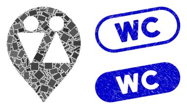 Grunge Wc Damgalarıyla Dikdörtgen Kolajı Wc Harita İşaretleyicisi