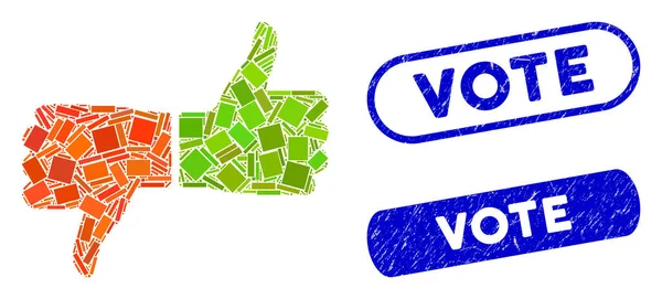 Collage rectangulaire Pouces de vote avec timbres de vote texturés — Image vectorielle