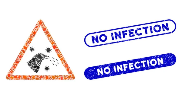 Collage Bird Infection Warning Icon with Coronavirus Distress No Infection Seal — Stock Vector