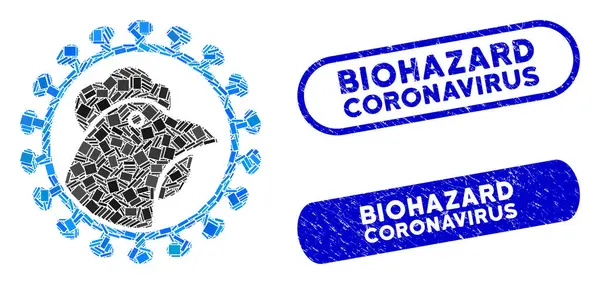 Εικονίδιο ιού γρίπης κοτόπουλου μωσαϊκού με Coronavirus Grunge Biohazard Coronavirus Stamp — Διανυσματικό Αρχείο