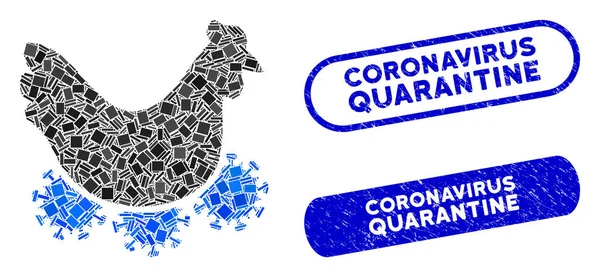 Mosaic Chicken Virus Icon with Coronavirus Textured Coronavirus Quarantine Seal — 스톡 벡터