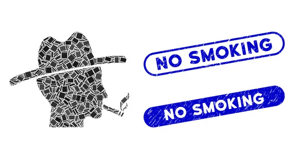 モザイクシガレット喫煙アイコン付きコロナウイルスグランジ禁煙シール — ストックベクタ