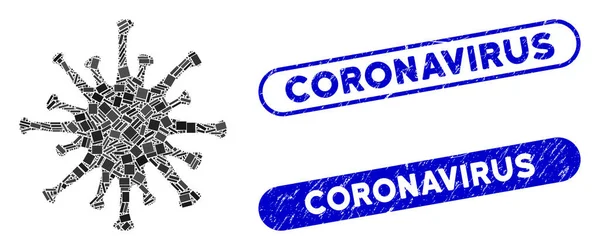 Collage Coronavirus Icono con Sello de Coronavirus Grunge Coronavirus — Archivo Imágenes Vectoriales