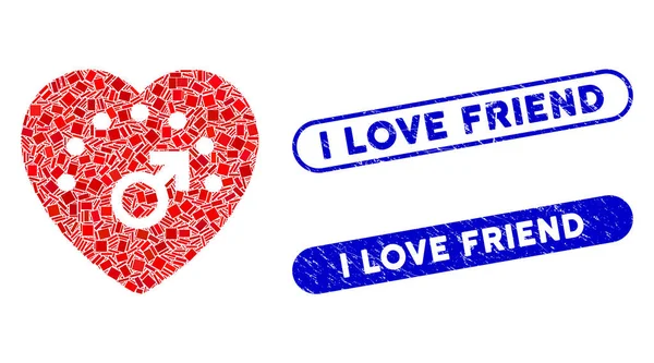Mosaic Love Meter Icono con Coronavirus Texturizado I Love Friend Sello — Archivo Imágenes Vectoriales
