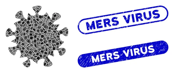 Collage MERS Virus Ikon dengan Coronavirus Distress Mers Virus Seal - Stok Vektor