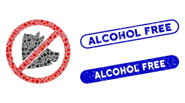Colagem No Pig Icon com Coronavirus Textured Alcohol Free Stamp —  Vetores de Stock
