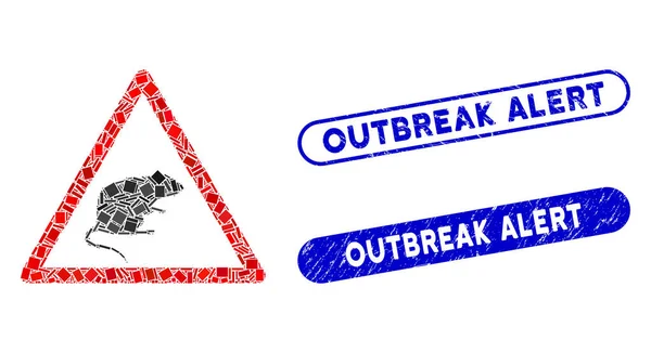 Icono de advertencia de rata de collage con sello de alerta de brote de Grunge Coronavirus — Archivo Imágenes Vectoriales