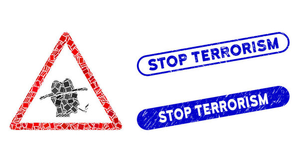 Знак предупреждения курильщика коллажей с коронавирусом Текстурированная печать остановки терроризма
