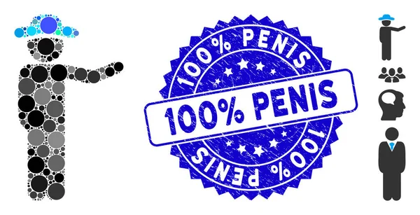 Collage Gentleman Show Icon with Distress 100 Percent Penis Seal — Stockový vektor