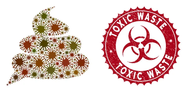 Coronavirus Mosaic Shit Idea Cloud Icon with Scratched Toxic Waste Seal — Stockvektor