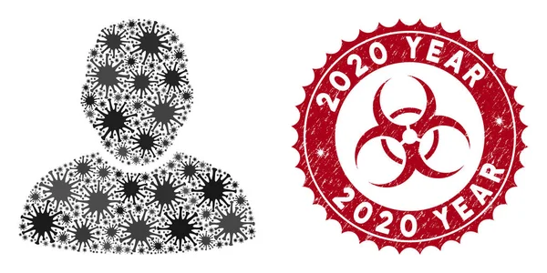 Icono de usuario de Coronavirus Collage con sello de año Grunge 2020 — Vector de stock