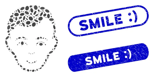 Oval Collage Gesicht mit Distress Smile Briefmarken — Stockvektor