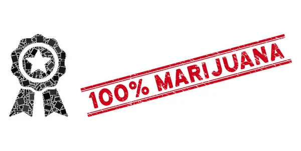 Achievement Seal Mosaic und Grunge 100 Prozent Marihuana-Siegel mit Linien — Stockvektor