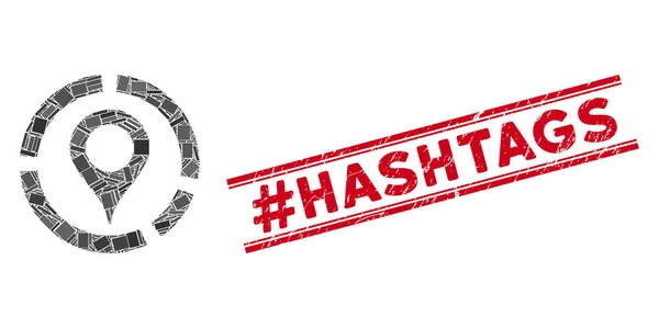 Kaart Marker Diagram Mozaïek en Grunge Hashtag Hashtags Stempel Seal met lijnen — Stockvector
