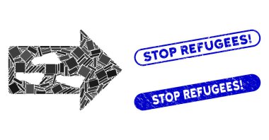 Rectangle Mosaic Exit Direction with Scratched Stop Refugees Exclamation Seals