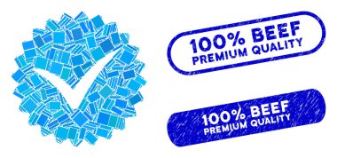 Rectangle Collage Quality with Scratched 100 Percent Beef Premium Quality Seals