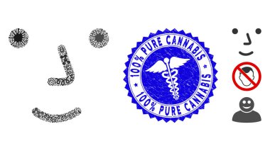 Infected Mosaic Face Icon with Caduceus Grunge 100 Percent Pure Cannabis Stamp