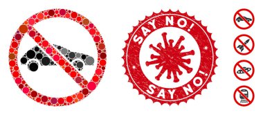 Mosaic No Car Icon with Coronavirus Grunge Say No Exclamation Stamp