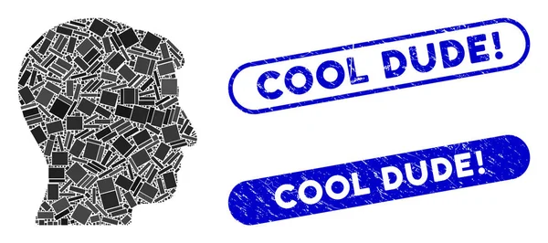 Rectangle Mosaic Man Head avec timbres d'exclamation Cool Dude rayés — Image vectorielle