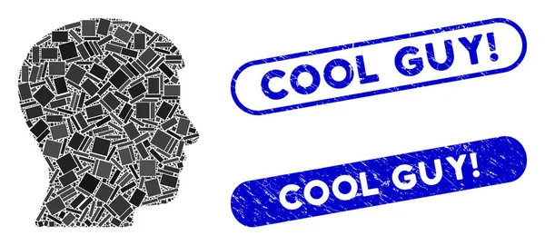 Obdélníkový profil Mozaika Man s nouzovým Cool Guy vykřičník pečetí — Stockový vektor
