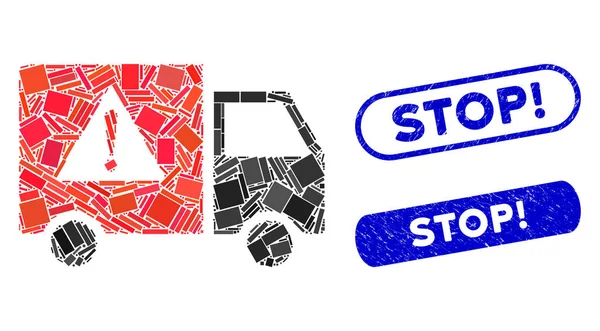 Rectangle Mosaic Danger Transport Truck with Distress Stop Exclamation Stamps — Stok Vektör